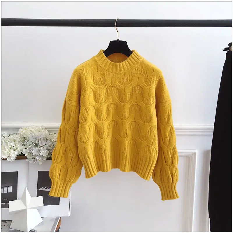 รอบคอรอบลำลอง Vintage Soft ถักเสื้อกันหนาวผู้หญิงแขนยาว MODE Korea Chic Pullover จัมเปอร์2022