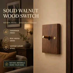 Model 86 Solid Wood Wall Light Switch Retro Brass Toggle Switch 13A English Wall 2gang2way Power Light Switch Socket Panel