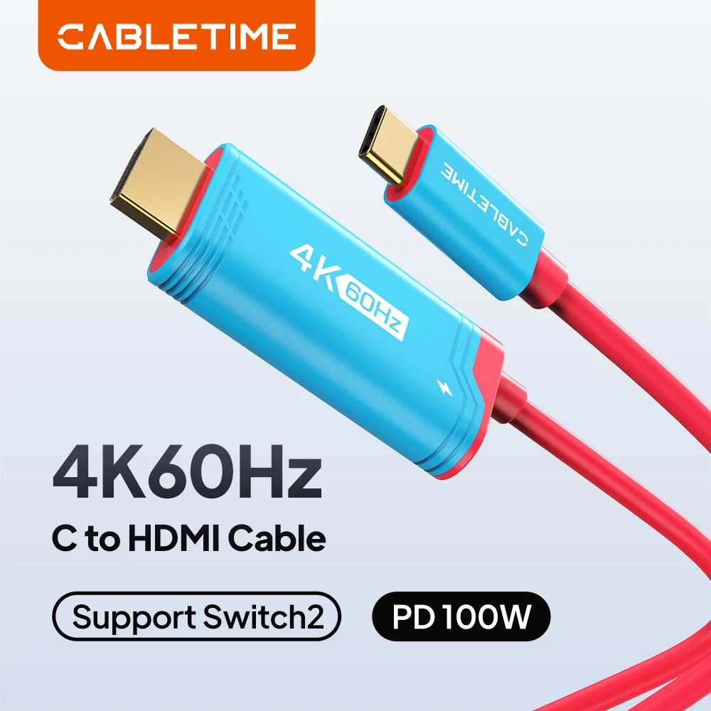 CABLETIME 4K 60Hz HDR PD 100W Switch 2 HDMI Cable USB C to HDMI Cable Adapter for Nintendo Switch 1 Switch 2 OLED PS4/5 Laptops