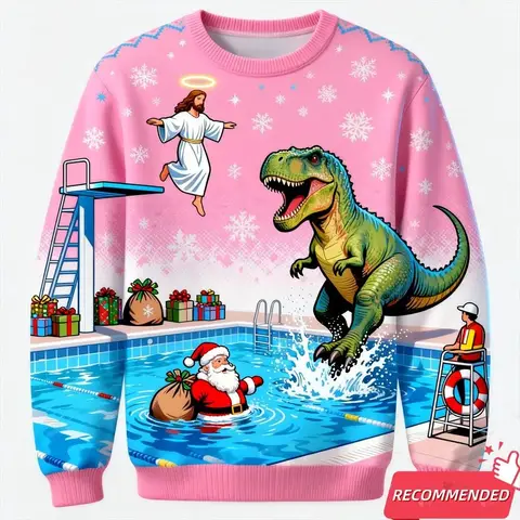 Kerstsweatshirt voor mannen Dinosaurus Tyrannosaurus Rex Jezus Lelijke trui Mode Unisex Streetwear Kerst Kerstman Trainingspak Tops