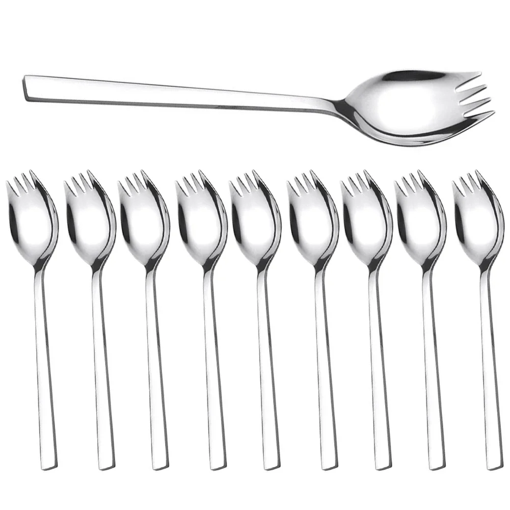 

10Pcs Spork Spoon Fork Silverware Long Handle Flatware Utensil Set Multipurpose Portable Noodle Fork for Dessert Ice Cream Salad