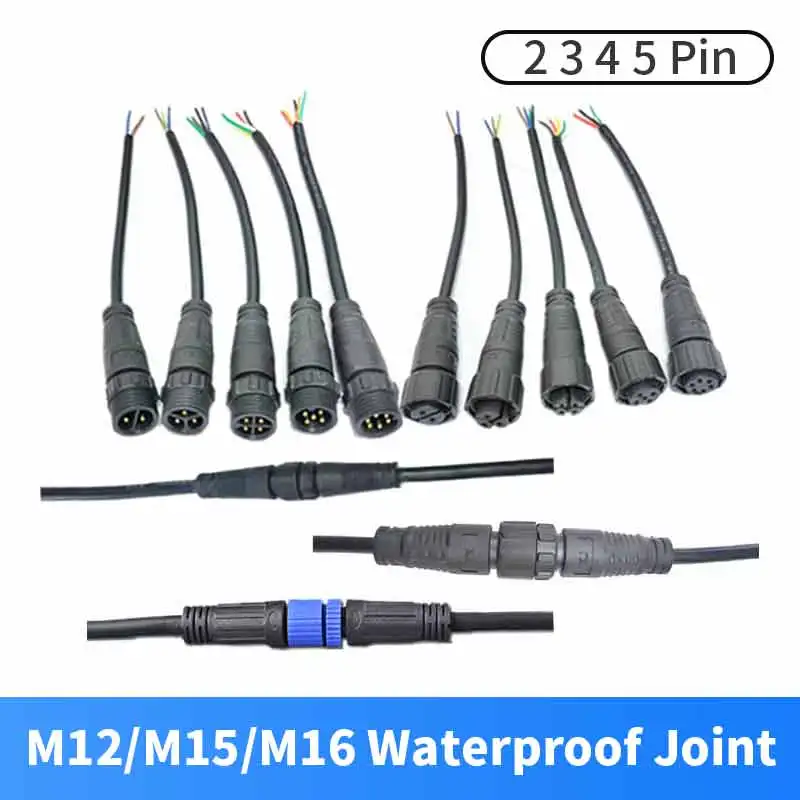 Waterproof M12 M15 M16 Dockign Wire Nylon 2 3 4 5 Pin Connector Cable Solar Light Power Cord Male Female Plug Extension Line