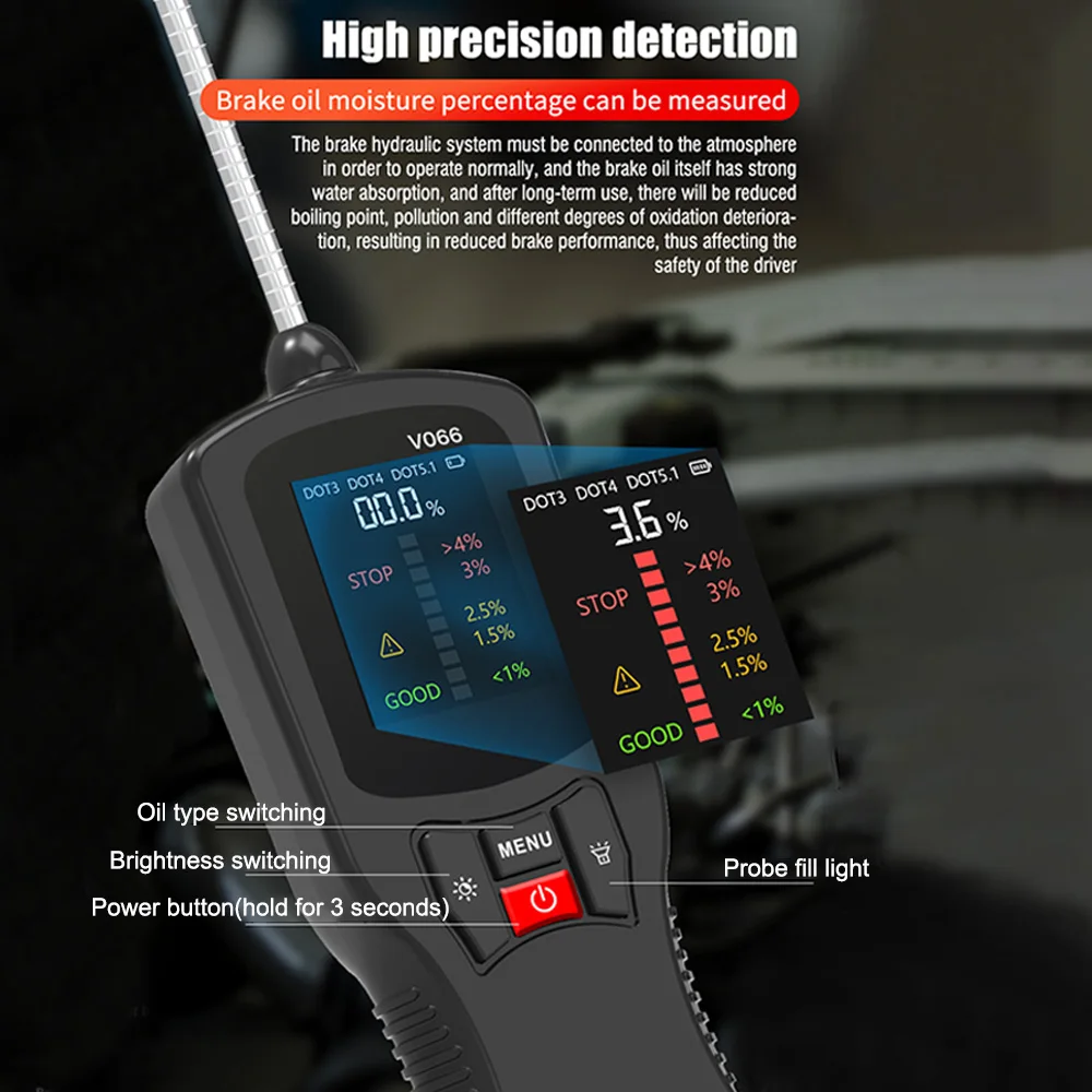 Digital Car Brake Fluid Tester DOT3 DOT4 DOT5.1 Brake Oil Test Liquid Detection High Precision with LED Indicator Accessories