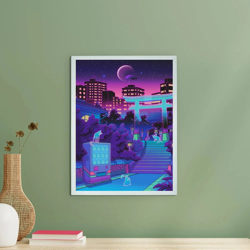 Vaporwave قماش جدار الفن Cyberpunk طوكيو سيتي سكيب النيون الجمالية غرفة ديكور انمي ياباني المشارك خمر الخيال العلمي