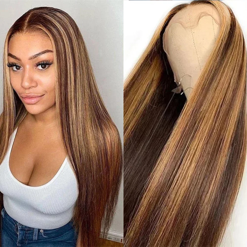 

P4/27 Highlight Wig Human Hair Wigs Straight 13x6 HD Lace Frontal Wigs 100% Human Hair Ombre Honey Blonde HD Lace Front Wig