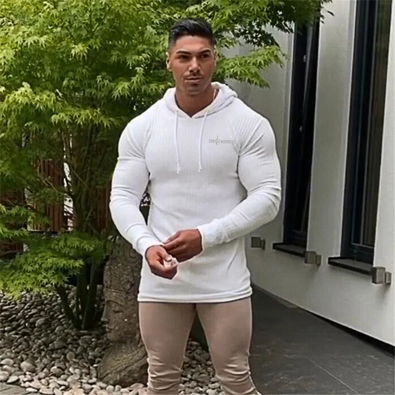 New Men's Bodybuilding Hooded Sporting Cool Simple Pullovers Rinning Slim Loose T Shirts  Long Sleeve Sweaters Autumn T Shirt