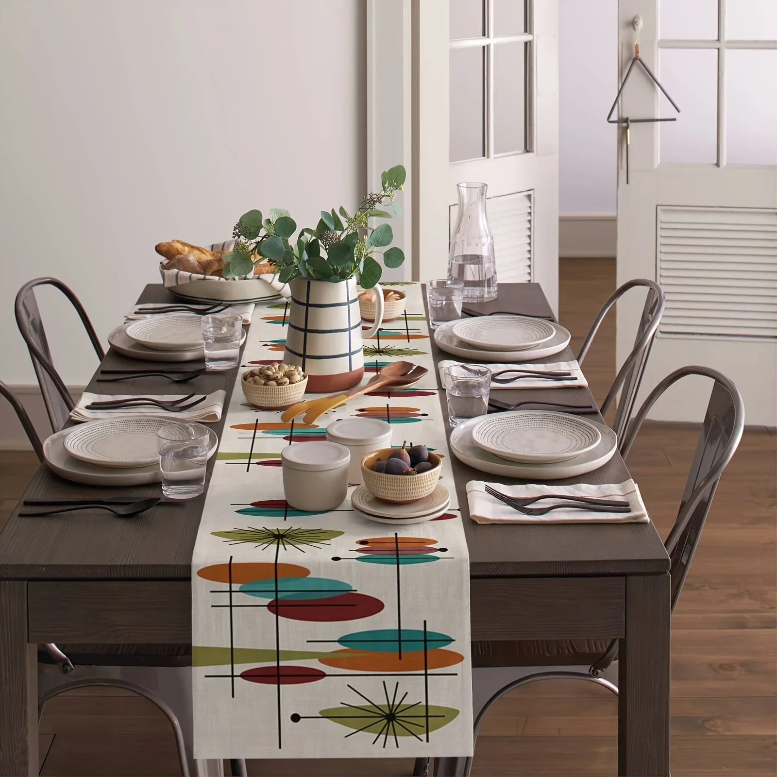 1 Stück Tischläufer im Retro-Modern Mid-Century-Stil, Kommoden-Tischdekoration, Farmhaus-Esstischläufer, Festtags- und Partydekoration