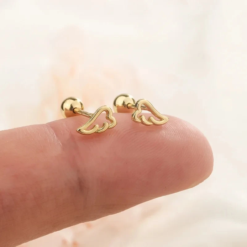 Minimalist Tragus Piercing Helix Stud Earrings For Women Girls Gold Color Hollow Wings Heart Trendy Daily Jewelry Accessories