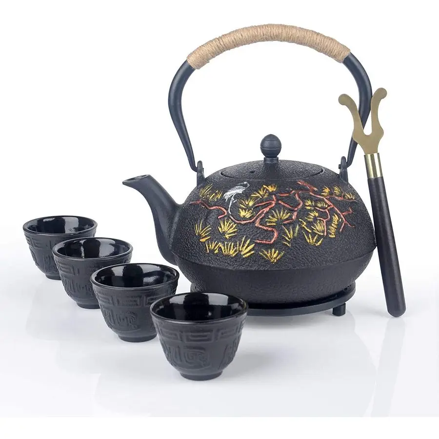

Pieces Japanese Cast Iron Teapot Cup Set Tea Kettle with Infuser and Trivet40 oz