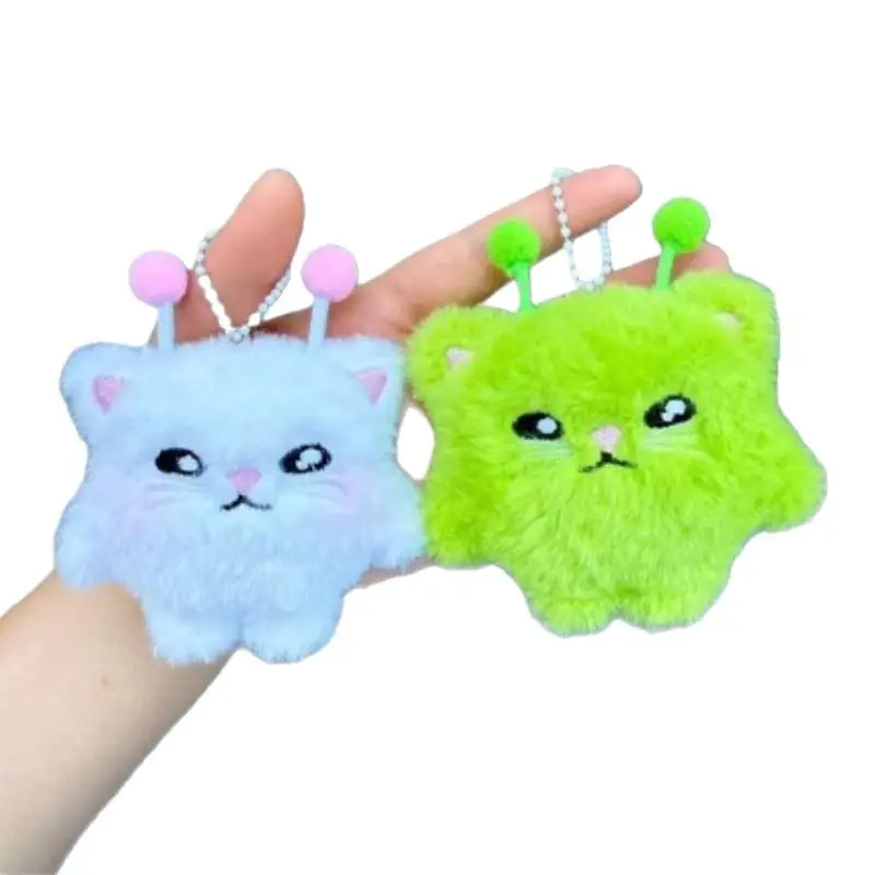 Fluffy Alien Cat Doll Plush Keychain Adorable Antenna Soft Furry Backpack Pendant Ornament Gift For Kids Girls-TOY view 4