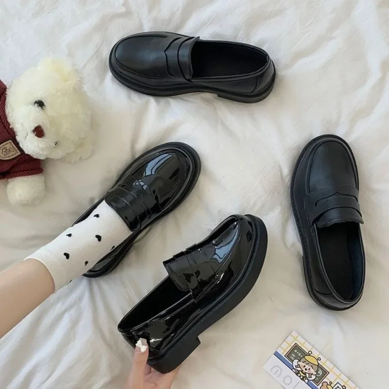 Women's Shoes Japanese Style Mary Jane Flats Rubber Upper Summer Season Small Black Beans Shoes 41 42