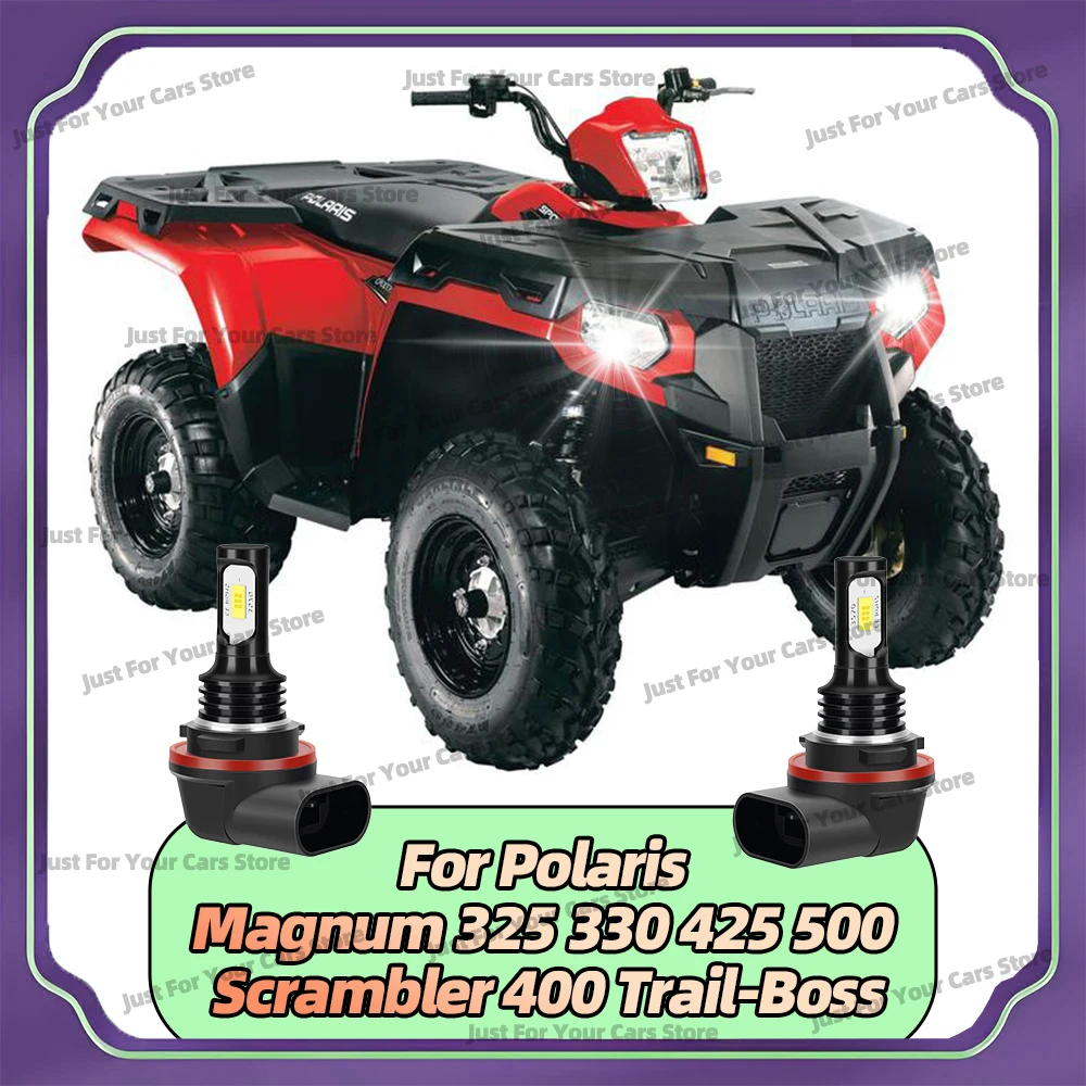 2Pcs White 6000K LED Bulbs 12V For 1997-2009 Polaris Magnum 325 330 425 500 Scrambler 400 Trail-Boss Front Lamps 34901-HR3-A21