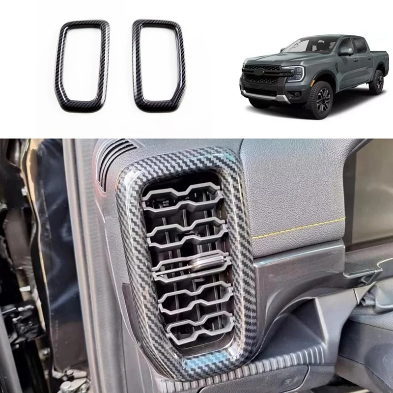 Center Console Navigation Air Outlet Vent Frame Trim Cover For Ford Ranger 2023 2024 ABS Carbon Fiber (12 Inch) Replacement