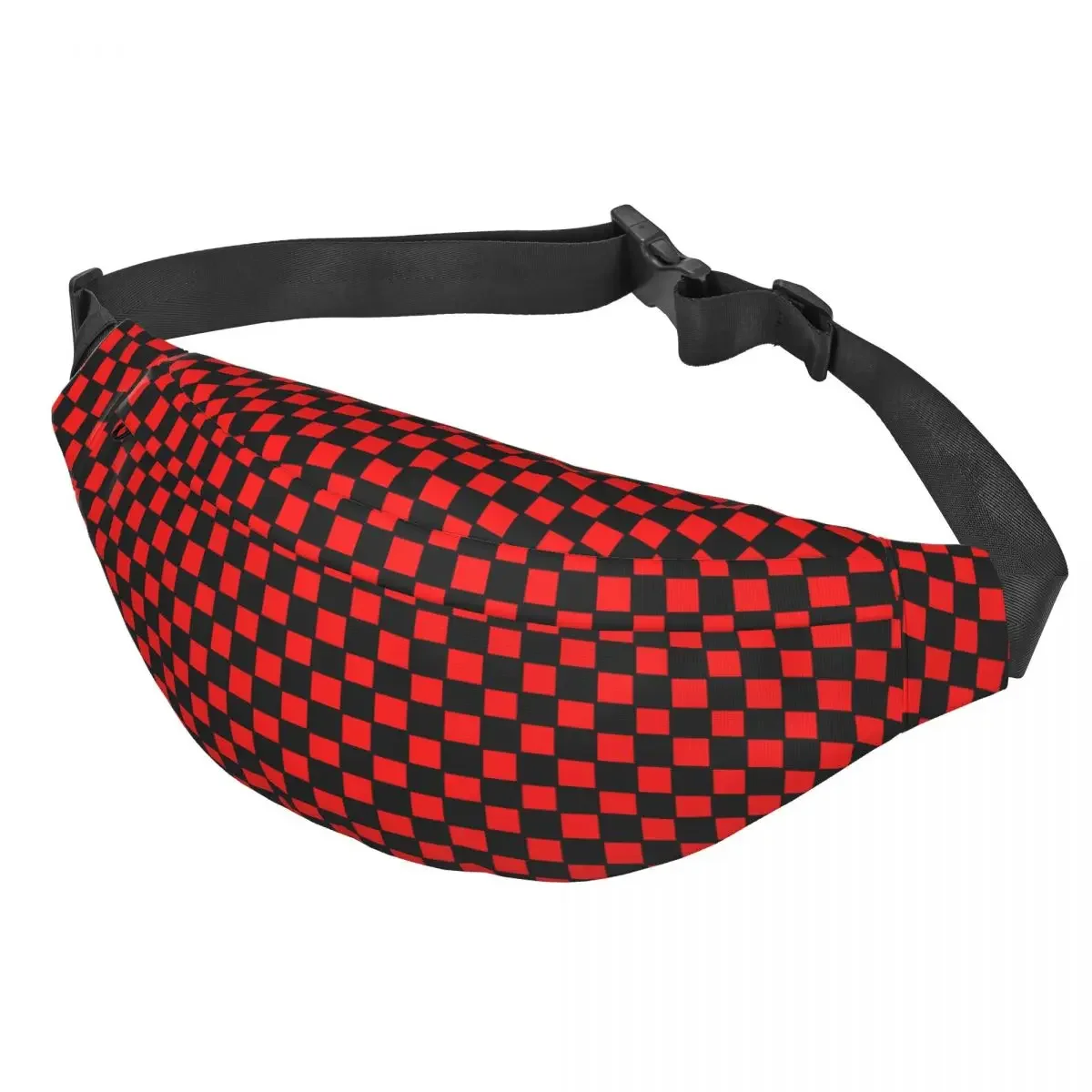 Checkerboard Geometric Plaid Fanny Pack Men Women Cool Black And Red Sling Crossbody Waist Bag Cycling Phone Money Pouch