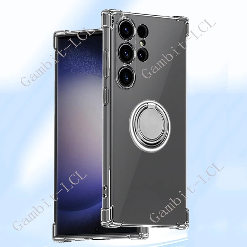 For Samsung Galaxy S24 Ultra S23 S22 Ultra SM-S928B Back Ring Holder Bracket Phone Case Soft Silicone TPU Original Shockproof