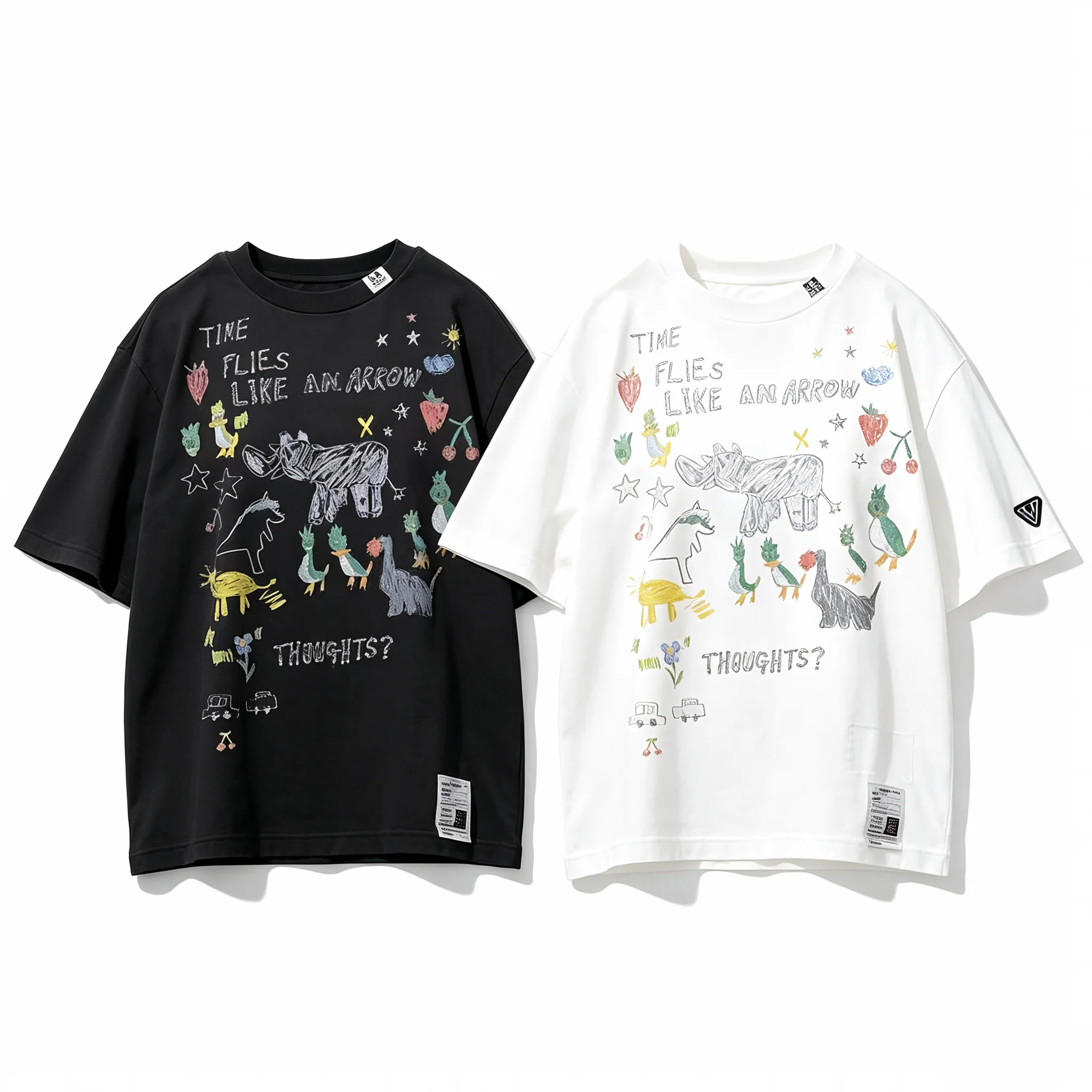 New Japanese-style men's and women's creative print loose round-neck five-inch short-sleeved T-shirt
