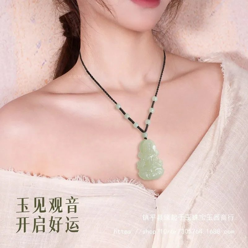 Hotan Pendant Sitting Tara Vase Necklace Guanyin Double-Sided Jade