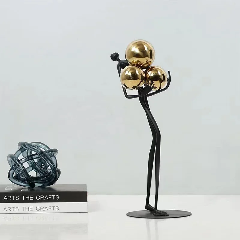 Minimalist Black  Men Ornaments Golden Ball Decorative Character Statue Desk Decoration Abstract Figure Sculpture