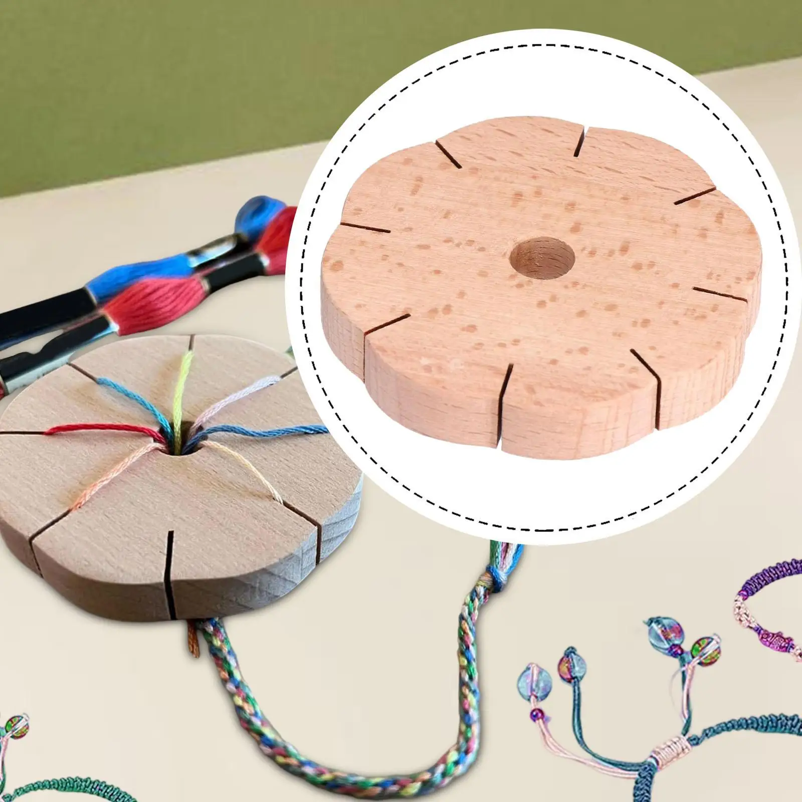 Wooden Round Kumihimo Disc 8 Slot Braiding Loom Beading Plate for DIY Bracelet and Anklet Jewelry Craft