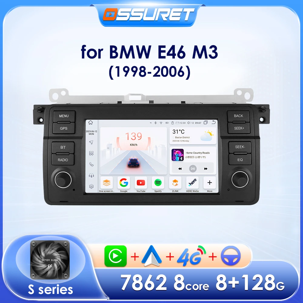 Autoradio Android 2Din per BMW E46 M3 1998-2006 Lettore multimediale WIFI Navigazione GPS Wireless Carplay Unità principale schermo da 7 pollici