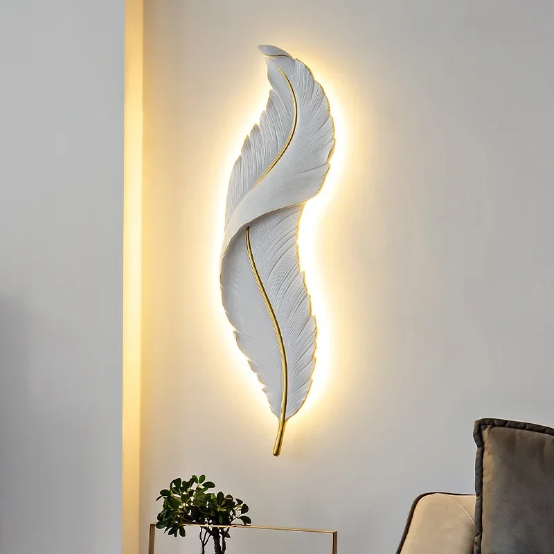 

high quality home hotel villa project decorative resin creative modern feather design indoor led wall lamps