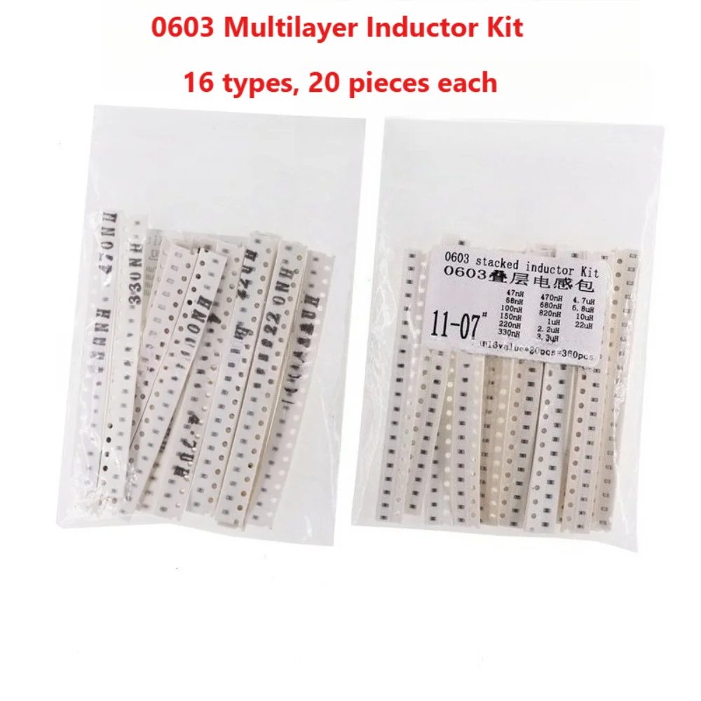0603 SMD Multilayer Chip Inductor Kit 47nH-22uH 16 Values 20pcs Each Total 320pcs for Student Lab DIY Electronic Kit