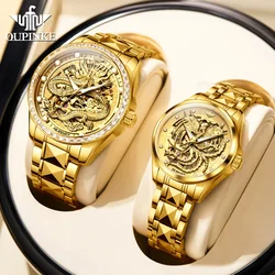 OUPINKE Original Luxury Automatic Couple Watches Pair for Men and Women Waterproof Stainless Steel Gold Lover Wristwatch Set New