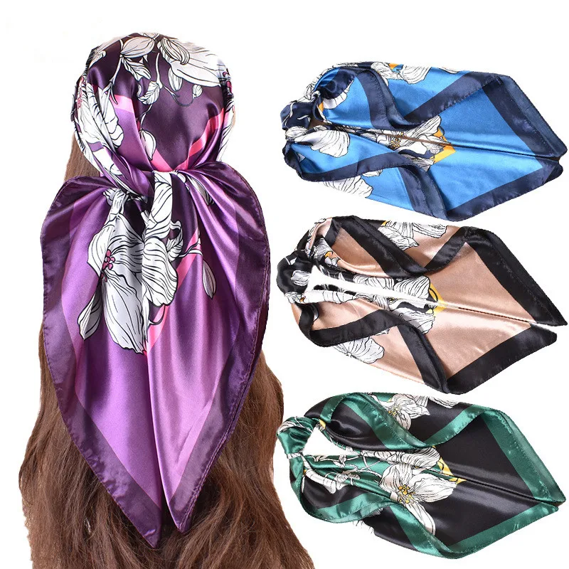 Neue Seidenschals für Damen: Bedruckte Satin-Quadratische Tücher, Luxus-Designer-Hijabs und Kopftücher