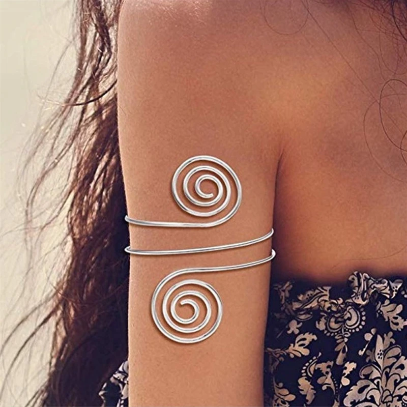 Retro Greek Roman Open Ended Spiral Bracelet Armband Upper Arm Cuff Armlet Festival Bridal Dance Jewelry