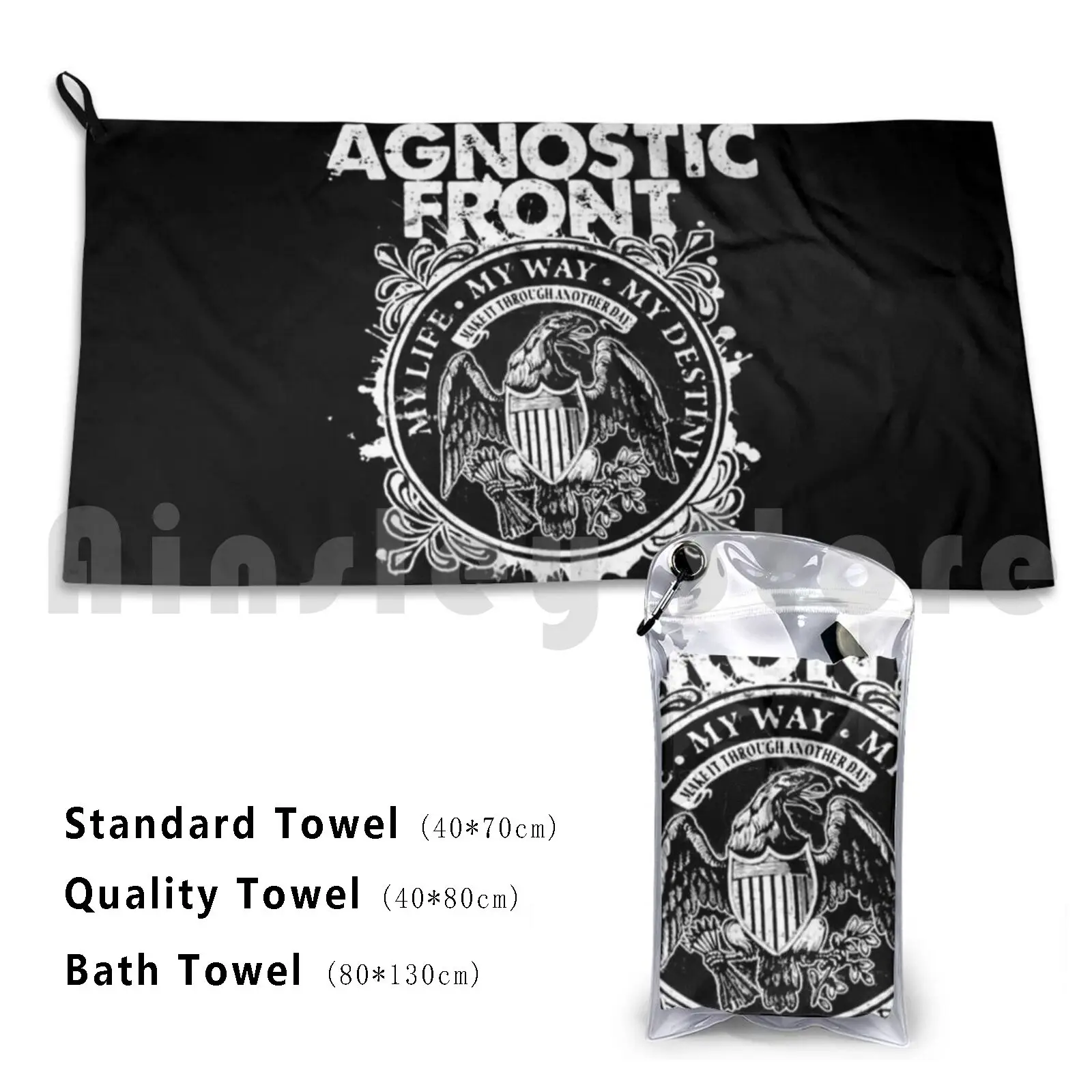 Agnostic Custom Towel Bath Towel Agnostic Front Rock Band Usa Hardcore New York Eagle Punk Black Flyer Hc