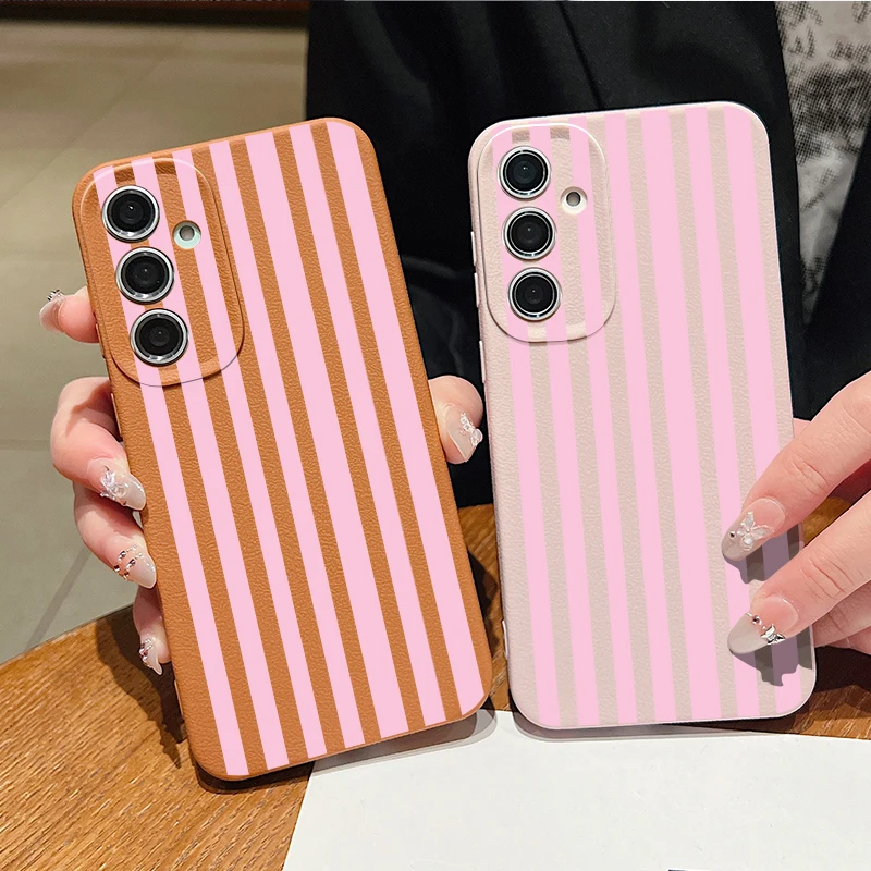 Pink Stripe Printed Silicone Phone Case For Samsung Galaxy S26 S25 S24 Ultra S26 S25 FE A18 A57 A17 A56 A55 A37 A36 A16 5G Cover