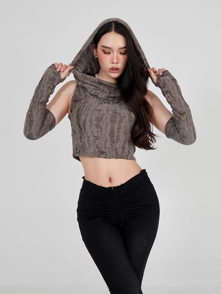 

loween Themed American Hot Girl Sand Dune Wasteland Sle Long Sve Hoodie Vest Slim Fit ort Length Jazz Top Women's T...