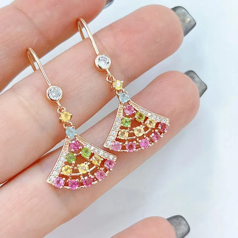 SACE GEMS Fashion Drop Earrings for Women 925 Sterling Silver Natual Tourmaline Stud Earrings Wedding Party Fine Jewelry Gift