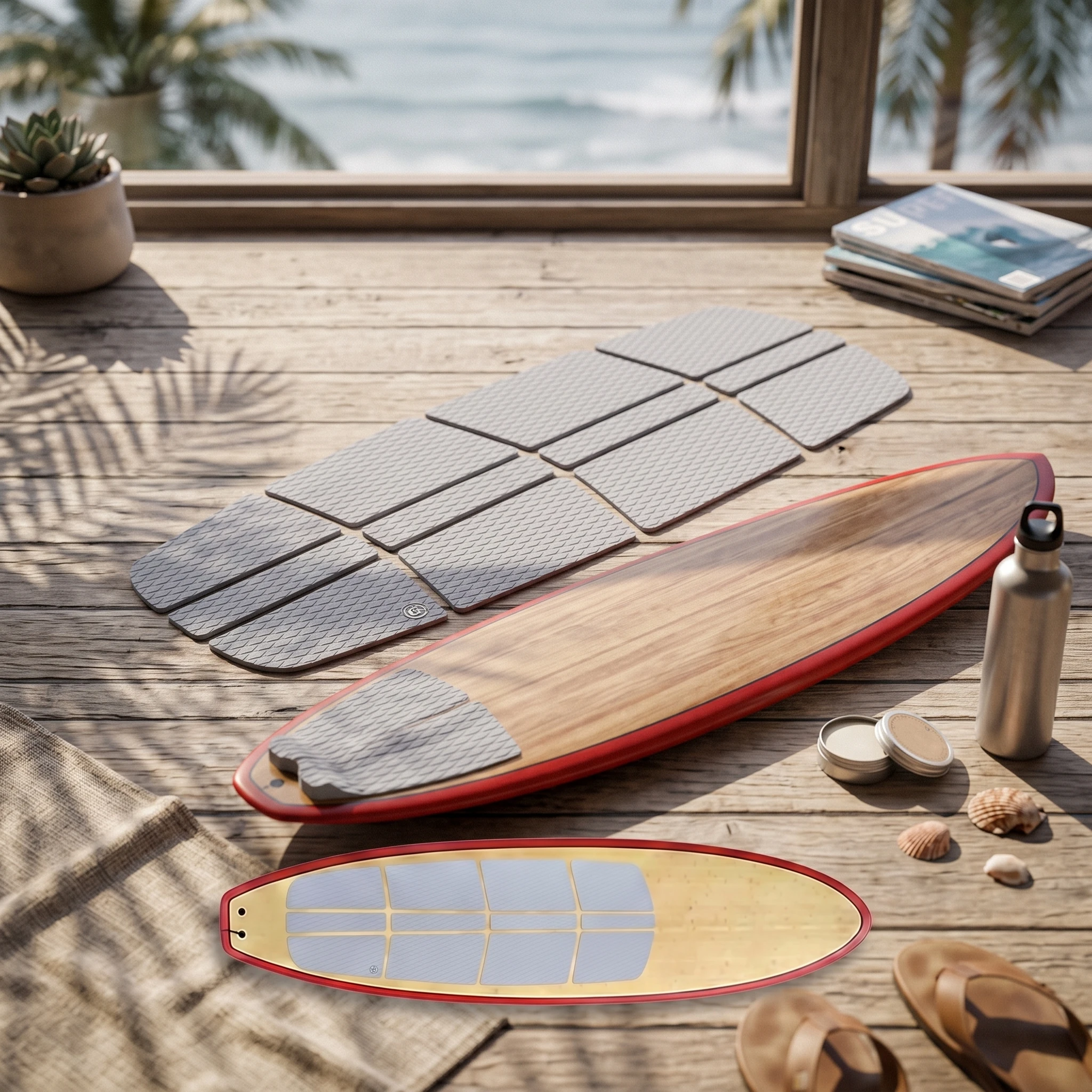 12 Pieces Surfboard Traction Pad with Adhesive Diamond-Textured Surfboard Deck Traction Pad Mat Good Grip Sheet Non-Absorbent