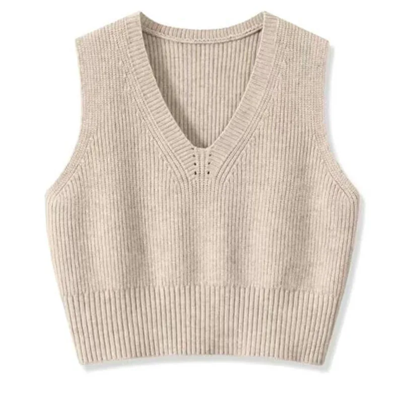 Vintage Sweaters Vest For Women 2026 Autumn New Loose Sleeveless Sweater Pullover Solid Basic All-match V-neck Knitted Vests