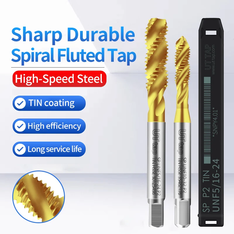 UT TAP HSSE TIN-Coating Spiral Fluted Tap UNF UNC UNS 0-80 1-64 10-48 1/4 3/8 1/2 9/16 3/4 Machine Fine Screw Thread Tap