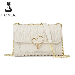 FOXER Cowhide Shoulder Bag High Quality Women Small Off White Underarm Bag Design Chain Flap Bag Stylish Lady Love Crossbody Bag