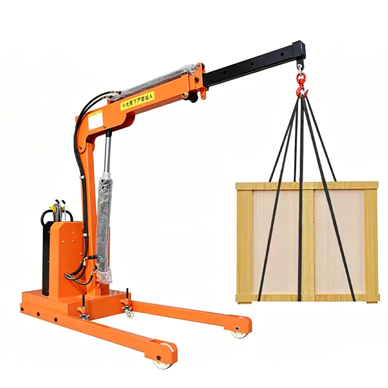 Garage Engine Lifting Mobile Crane Fully Electric Telescopic Arm Hydraulic Hoist Pallet Leg Portable Hand Push Lifting Machine