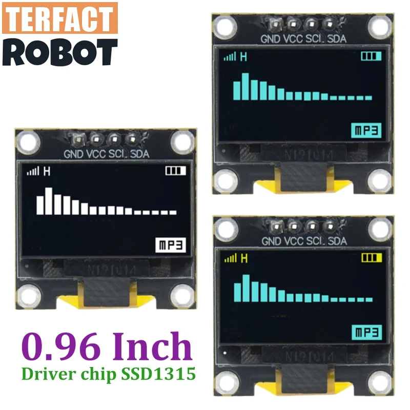 

TERFACT 0,96-дюймовый модуль I2C OLED-дисплея, чип драйвера SSD1315, белый, синий, желтый, 128X64, 4 контакта, IIC, последовательный 12864, плата ЖК-экрана