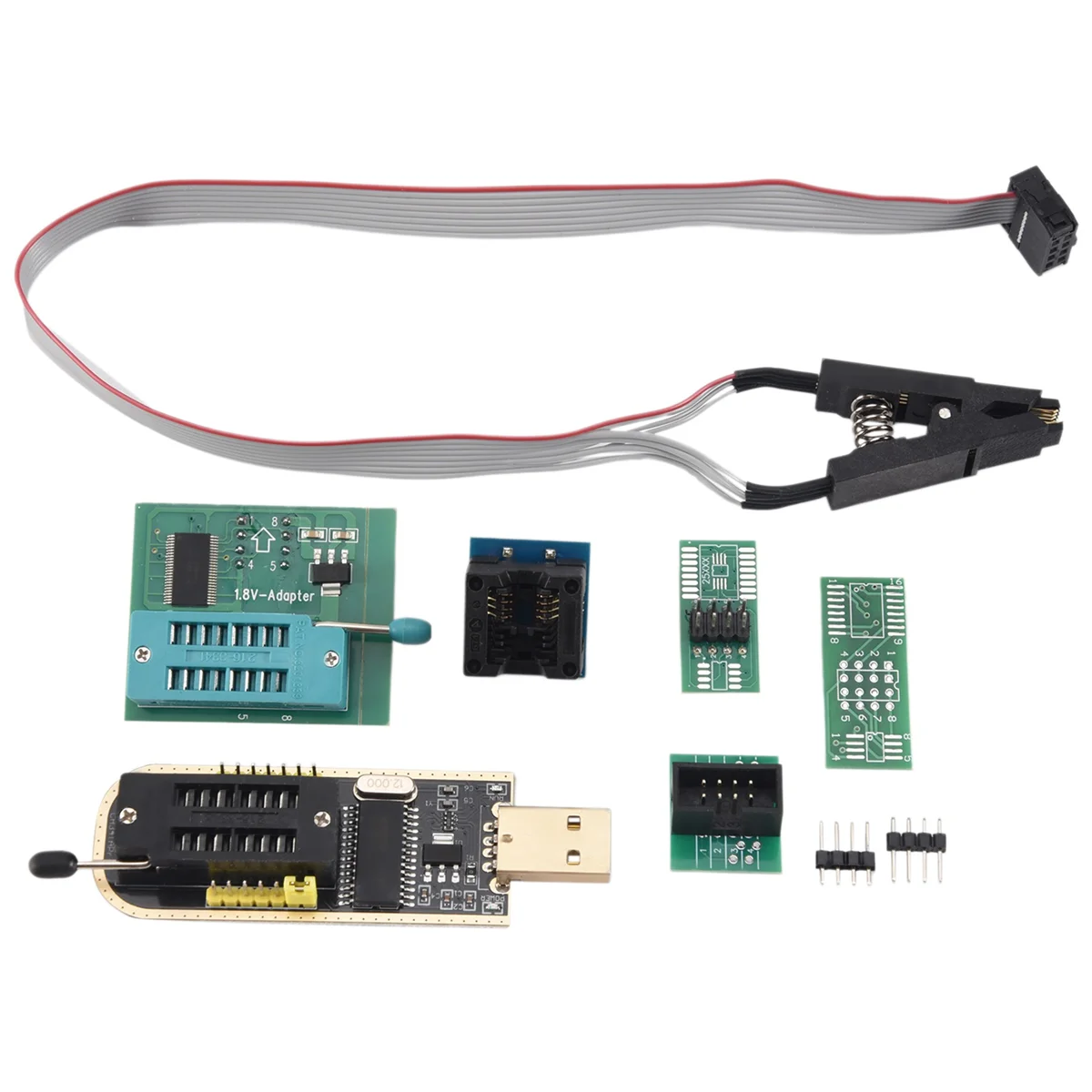 1Set CH341A 24 25 Series EEPROM Flash BIOS USB Programmer+SOIC8 SOP8 Test Clip+SPI .8V Adapter+SOP8 SOIC8 to DIP8