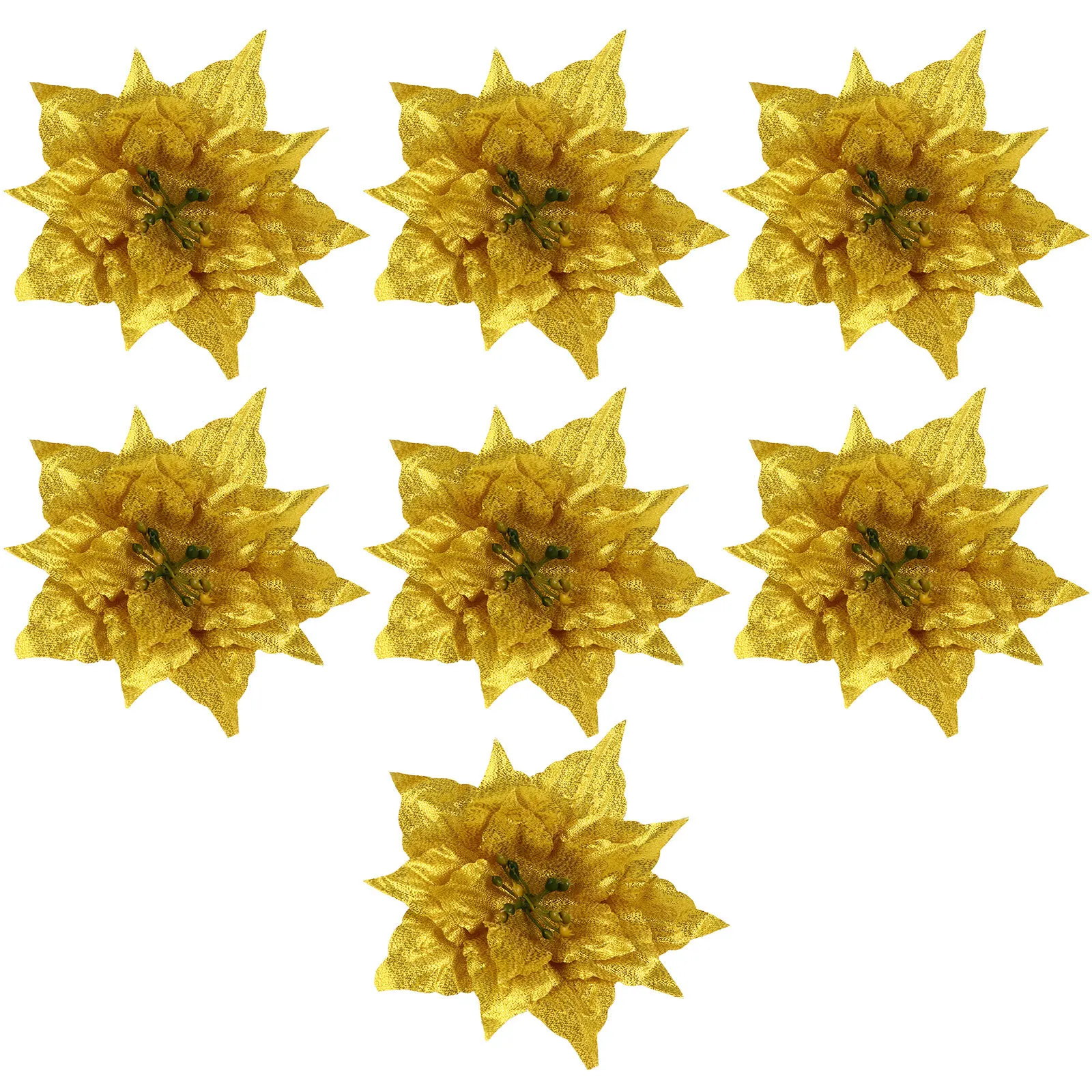 7pcs Artificial Flower Decor Glitter Christmas Flowers For Holiday Party Wedding Decoration Pe Festive Garland Adornment