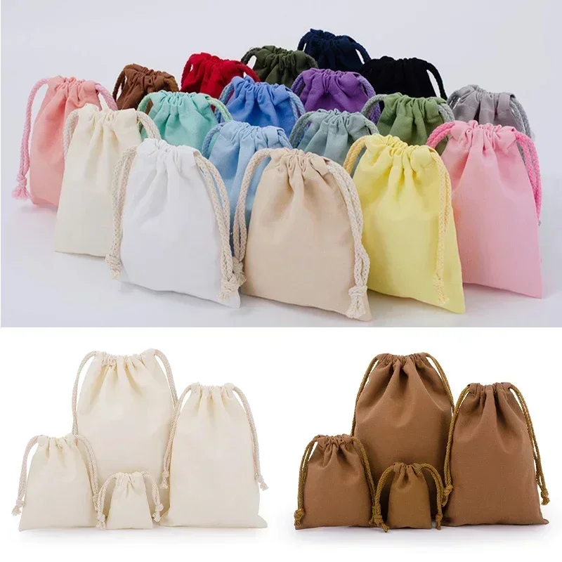 SPC17 Cotton Drawstring Storage Bag White Canvas Bags for Candy Gift Package Pouch Reusable Home Sundries Organize