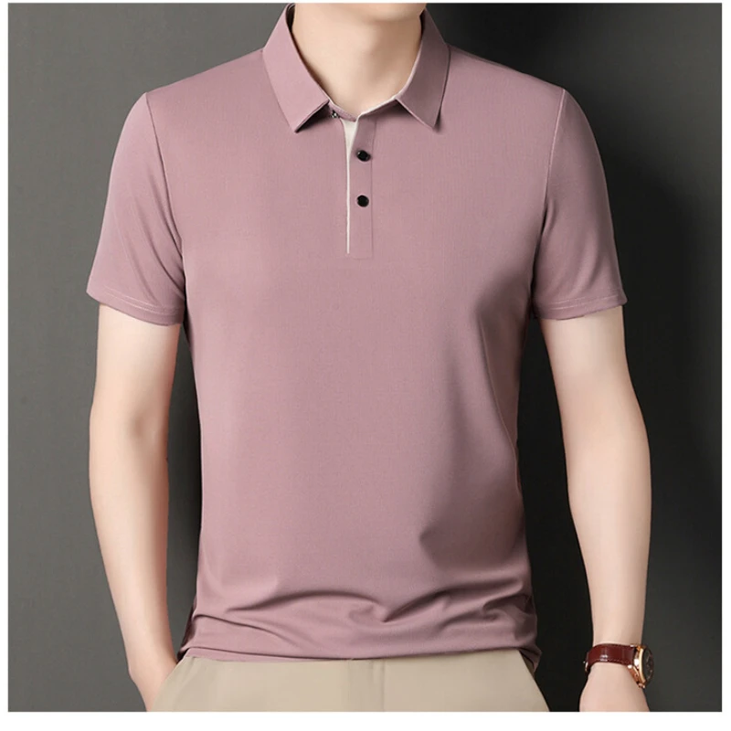 New Men's Summer Lapel Seamless Access Control Color Contrast Short Sleeved POLO Lining Fashion Casual Short Sleeved T-shirt