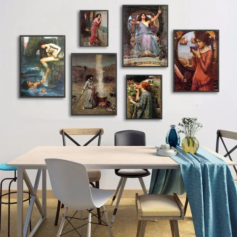 فن الجدران الاسكندنافية الاسكندنافية التراثية ، جون ويليام Waterhouse ، HD طباعة ملصق قماش ، ديكور غرفة النوم وغرفة المعيشة المنزلية