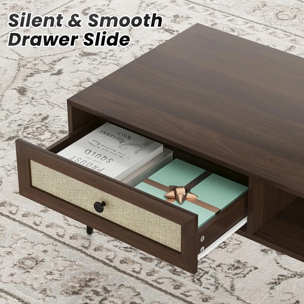 Mesa de centro moderna de meados do século, mesa de console retangular de 47 polegadas com gaveta e prateleira, mesa de centro de madeira para sala de estar