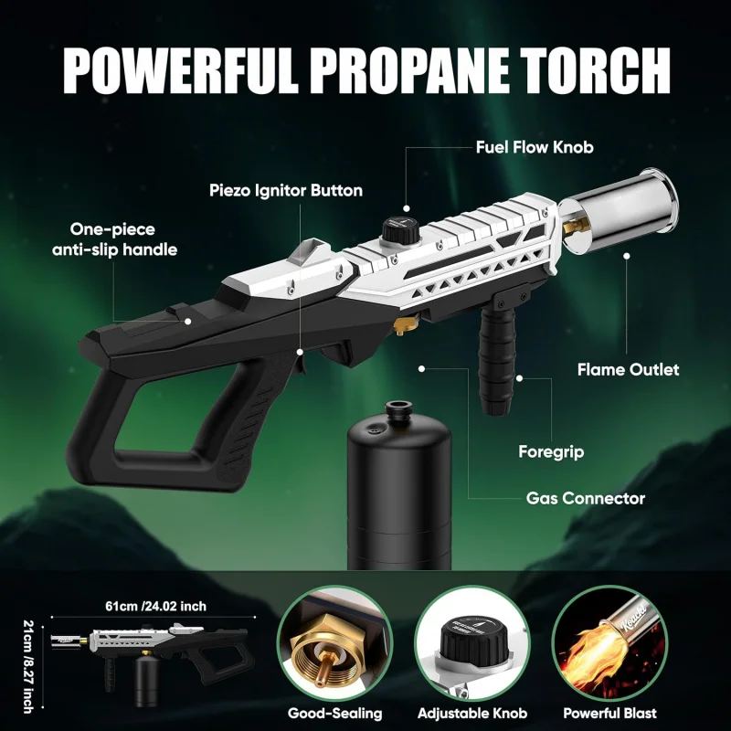 Flamethrower and torch gas welding kit, suitable grilling, camping, and charcoal ignition (gas canister not included).