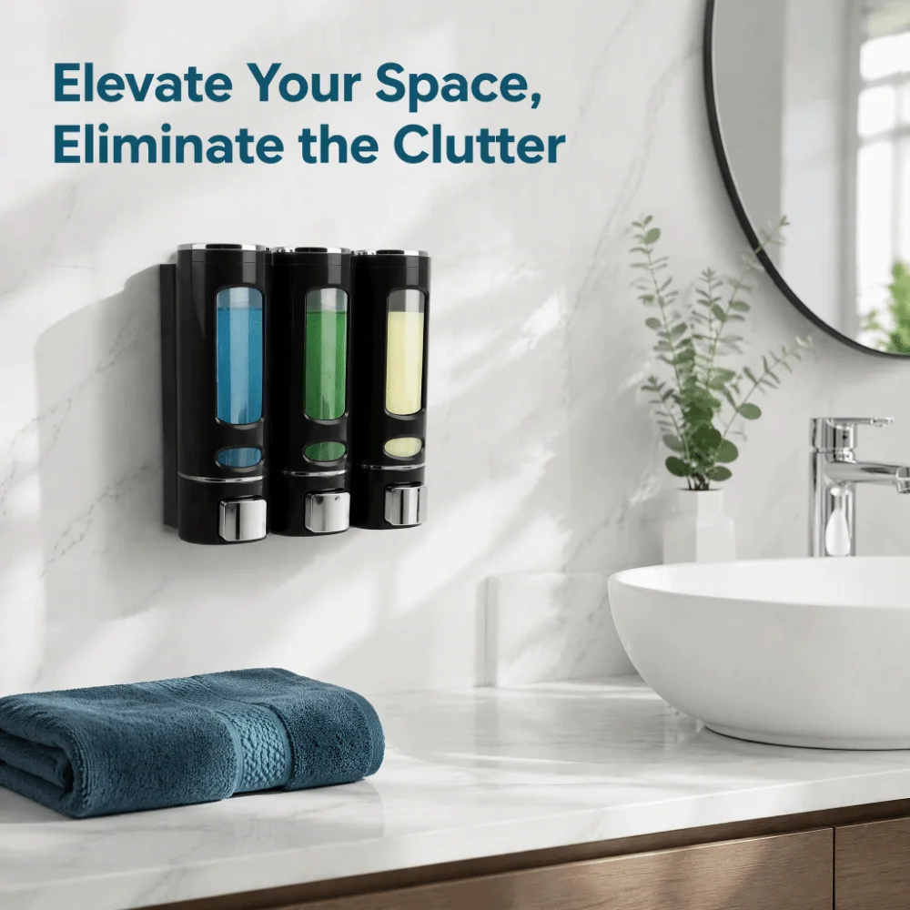 Plastic Soap Dispenser White Black Large Capacity Conditioner Dispenser 3 Chamber Wall Mounted Shampoo Dispenser Bathroom Shower