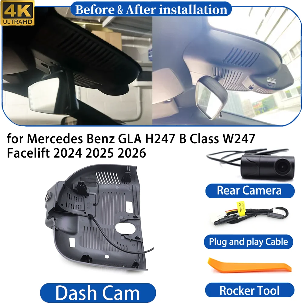 Dash Cam for Mercedes Benz GLA H247 B Class W247 Facelift 2024-2026 4K UHD DVR Camera Video Recorder Driving Recorder Dashboard