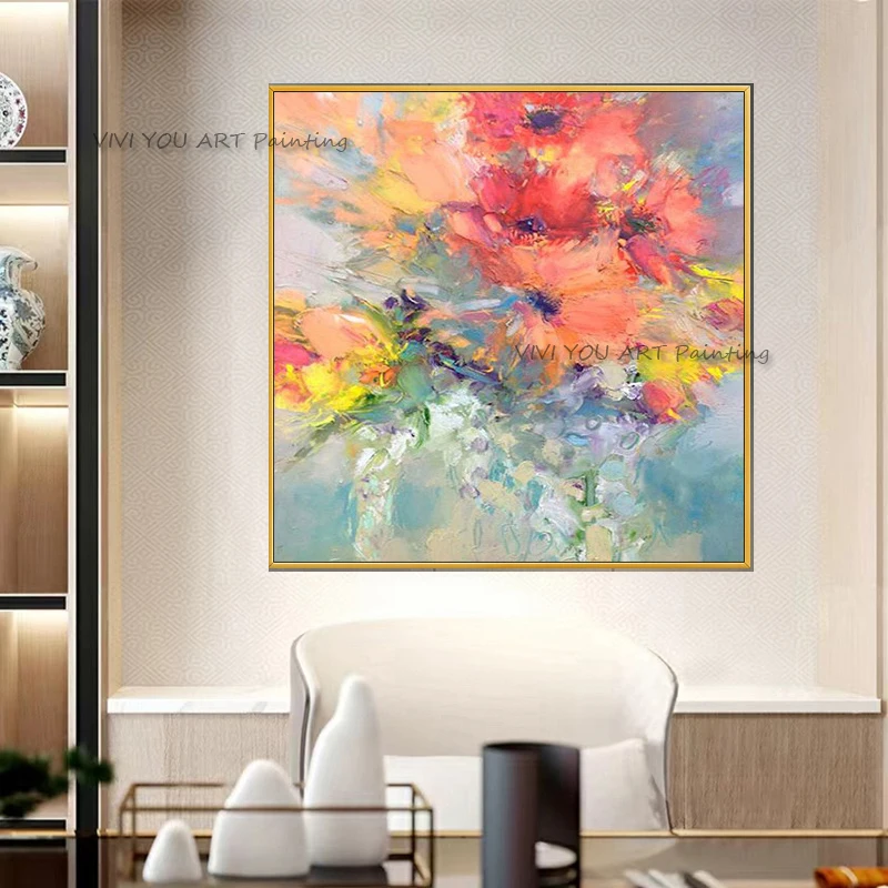 Hot Handmade Abstract Flower Oil Painting Color Rose Modern Brush Porch Fashion Daisy Mural Artwork Picture Nature Room Decor