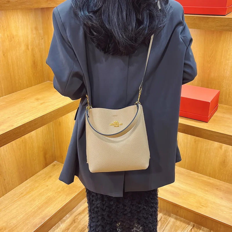 

2025 Vintage Pebbled Bucket Bag, Women's Spacious Top Handle Shoulder Purse, Luxe Day to Night Crossbody, Casual Sling Bag